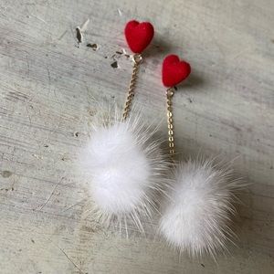 Heart Pom Pom Valentine Earrings